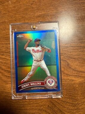 Topps Red and White Baseball Card - Jimmy Rollins Back View